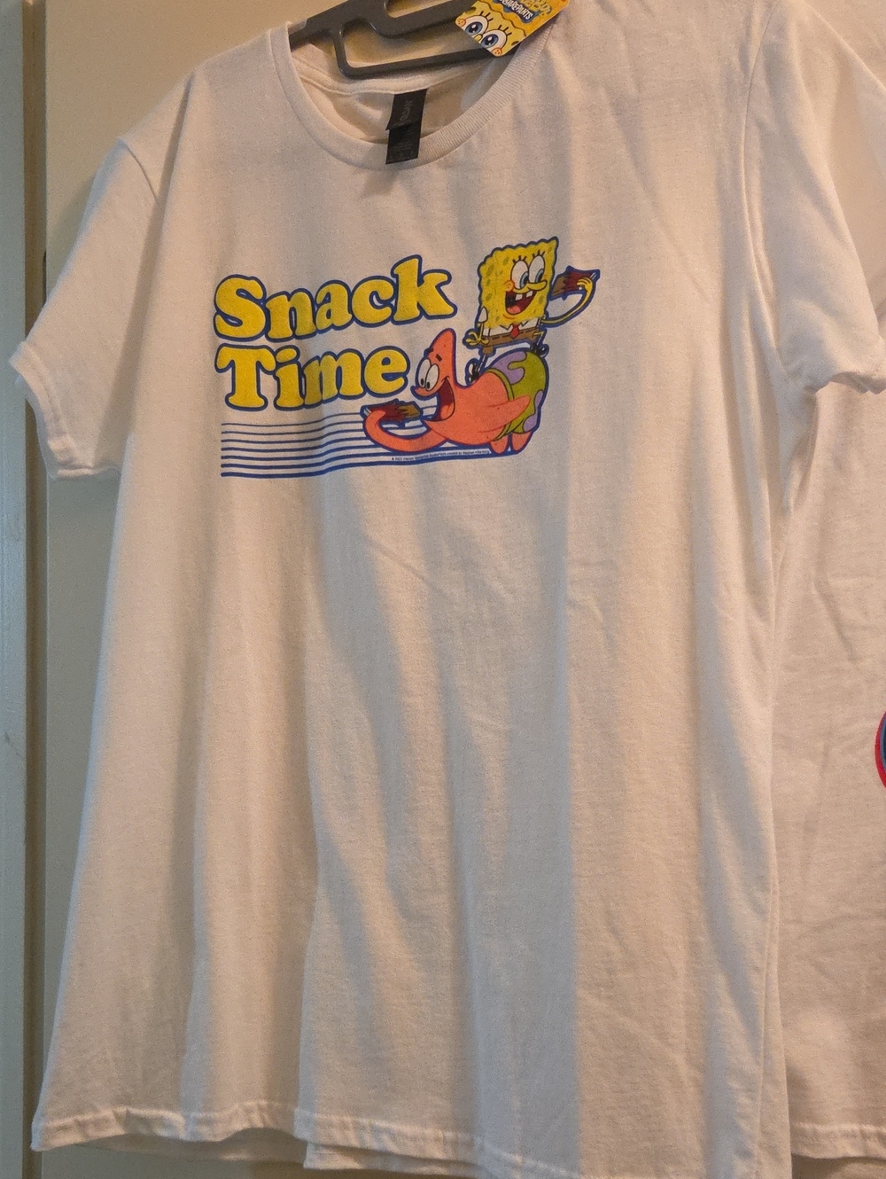 SpongeBob Squarepants White Tee with Yellow & Pink 'Snack Time' Graphic